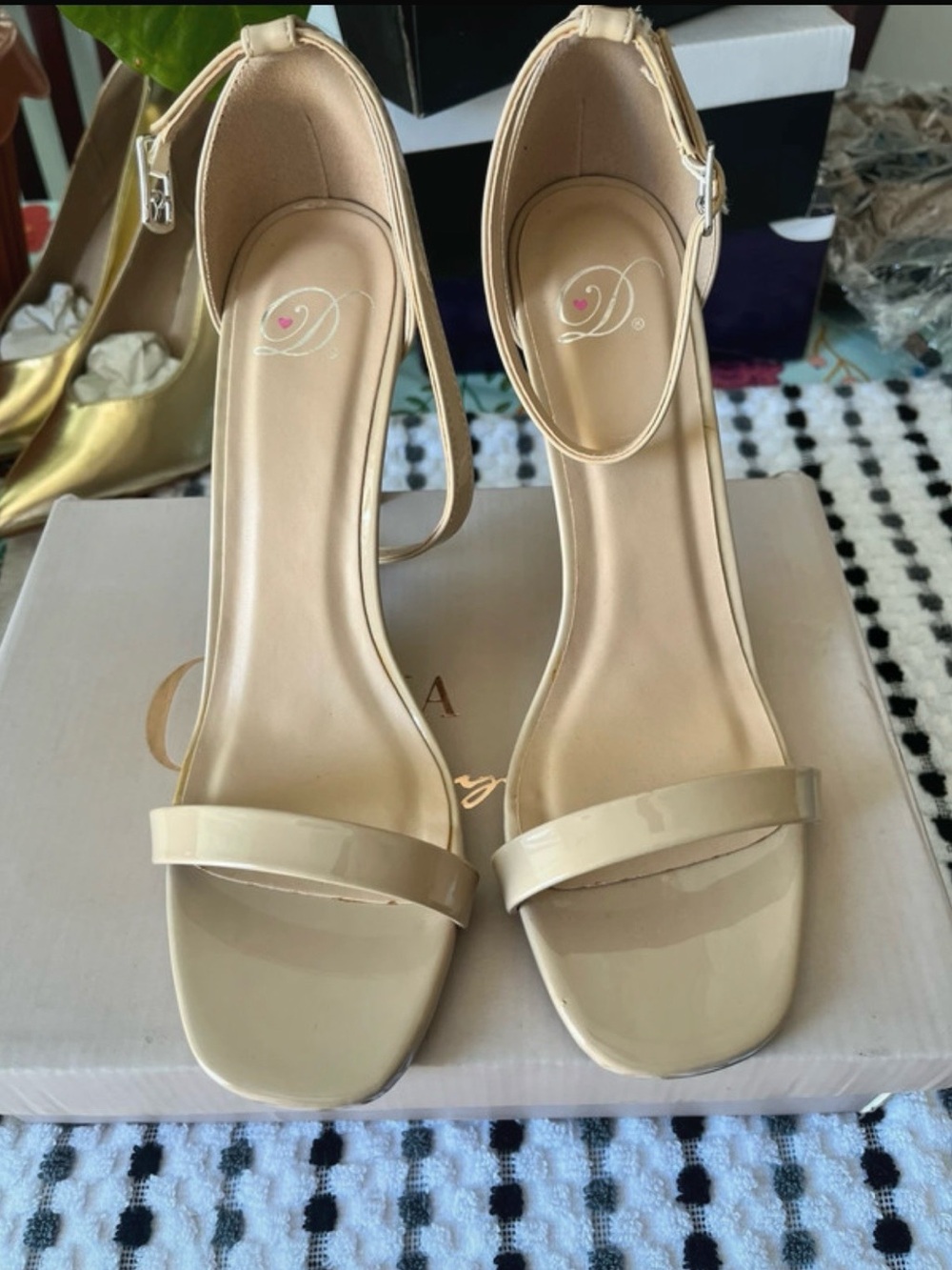 Delicious Nude Patent Single-Band Ankle-Strap Heels